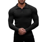Agilelin Men's Muscle Slim Fit Polo Shirts Long Sleeve Stretch T-Shirts Casual Stylish Tee for Golf Workout(Black/S)