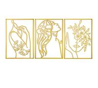 AGIOTA 3 Pcs Gold Wall Decor Above Bed Minimalist for Living Room Metal Line Art - Female Body, Gold Room Decor for Bedroom Modern Wall Art for Indoor 15inch