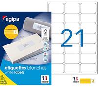 Agipa 118984 White Labels for Inkjet Printers Laser Printers and Photocopiers 63.5x38.1 mm Box of 2,100 Labels