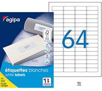 Agipa Pack of 6400 102202 DIN A4 Multi Purpose Labels 45.7 x 16.9 mm White
