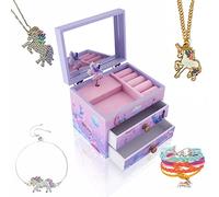 Agitation Unicorn Princess Wooden Musical Jewelry with Matching Jewelry Set, Unicorn Gifts for Girls, L, Wood, plastic