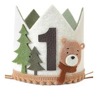 Agkvw One Happy Camper 1st Birthday Crown - Teddy Bear First Birthday Hat, One Happy Camper Birthday Decoration, Fall Camping Woodland 1st Birthday Decor for Boys