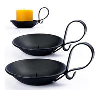 AGLARY 2PCS Matte Black Iron Pillar Candle Holders, with Handle, Simple Industrial Style ，Table Centerpiece Decoration，with Safety Spike.