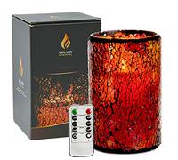 AGLARY Battery Operated Red Mosaic Glass Flameless Candles with Moving Wick, LED Pillar Candles with Timer for Home Party Decor, Table Centerpieces - 5 inch