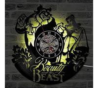 AGlitw Beauty And The Beast Vinyl Record Clock Creative Hollow LED Record Clock Cartoon Antique Wall Clock