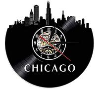 AGlitw Old Chicago Illinois Skyline Wall Clock Chicago City Vinyl Records Clock Skyline Vinyl Records Wall Art Tourism