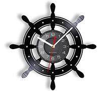 AGlitw Sailing Boat Wall Clock Steering Vinyl LP Record Wall Clock Boat Yacht Wheel Nautical Decor Silent Non Ticking Wall Watch Ship Captain Gift