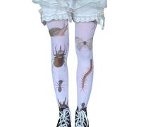AGLOO Whimsical Bug-Print Sheer Tights-Artistic Insect Illustrations,Comfortable Stretch,Bold Statement Pantyhose for Women, White - Centipede, One size
