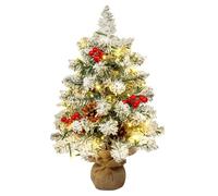 AGM 1.8ft Small Snow Flocked Christmas Tree with Lights, Mini Xmas Tree | 50 Warm White LED Lights, Pine Cones, Red Berries, Mini Christmas Trees for Christmas Decorations, Indoor Outdoor Decor