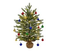 AGM 2ft Mini Christmas Tree, 60cm PE Tabletop Christmas Tree with LED Lights and mini Xmas Baubles for Christmas Home Kitchen Dining Table Decor