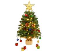 AGM 2ft Mini Christmas Tree, 60cm Tabletop Christmas Tree with String Light Tree Topper Star Mini Xmas Baubles and Boxes for Christmas Home Kitchen Dining Table Decor