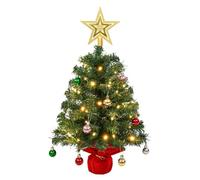 AGM 2ft Small Christmas Tree with lights, 60cm Tabletop Mini Christmas Tree with Tree Topper Star and Mini Baubles for Christmas Home Kitchen Dining Table Decor