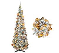 AGM 6ft Pop-Up Snow Flocked Artificial Christmas Tree, Pre-Lit Xmas Tree