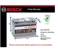 Bosch S5A08 S5 A08 Start Stop AGM Car Battery 12V 70Ah Type 096 5 YEAR WARRANTY