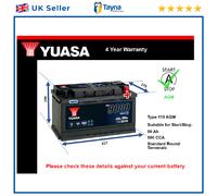 AGM Battery fits CHRYSLER VOYAGER 300C 2.7 2.8D 2004 on Stop Start Yuasa 110 AGM