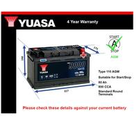 AGM Battery fits DODGE RAM DURANGO CHALLENGER CHARGER 2007 on Stop Start 110 AGM