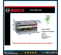 AGM Battery fits FIAT DUCATO 2.2D 2.3D 3.0D 2006 on Stop Start Bosch 020 AGM New