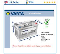 AGM Battery fits JAGUAR XE S TYPE E-PACE XKR F-PACE F-TYPE Varta 110 AGM