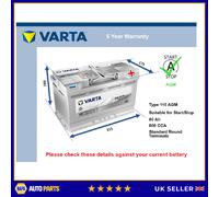 AGM Car Battery A6 Varta 110 AGM 800A 80Ah 5Yr Warranty 315x175x190 Start Stop