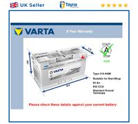 AGM Battery fits KIA STINGER K9 SORENTO 2015 on Stop Start Varta 019 AGM 850A