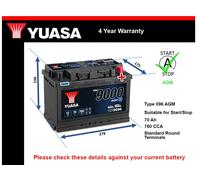 AGM Car Battery fits ALFA ROMEO GIULIETTA MITO STELVIO 147 164 84 to 23 Yuasa