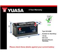AGM Car Battery fits AUDI A4 B8, B9 1.8 2.0 2.0D 3.0D 07 to 21 Stop Start Yuasa