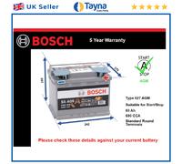 Genuine Bosch AGM Car Battery 0092S5A050 S5A05 Type 027 60Ah 680CCA Stop Start
