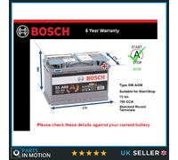 Bosch S5A08 S5 A08 Start Stop AGM Car Battery 12V 70Ah Type 096 5 YEAR WARRANTY
