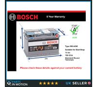 AGM Car Battery fits MAZDA CX30 MX5 121 6 CX7 2.0 2.3 1.8D 2.2D 1996 on Bosch