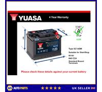 AGM Car Battery fits VAUXHALL ADAM MOKKA COMBO AGILA CORSA 2008 on Stop Start