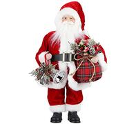 AGM Christmas Santa Ornaments, 17inch Standing Santa Clause Statue with Decors On, Christmas Table Top Figurine Indoor Decorations, Red