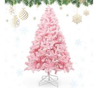 AGM Christmas Tree 5ft, Snow Flocked Artificial Pink Christmas Tree with 600 Branch Tips, Outdoor Xmas Tree for Christmas Decorations