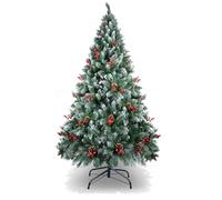 AGM Christmas Tree 6ft, 1.8M Snow Flocked Artificial Christmas Tree 720 Tips with Pine Cones and Red Berries, for Christmas Outdoor and Indoor Decoration