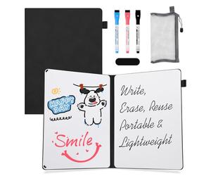 AGM Dry Erase Mini Whiteboard A4, 30 x 21.5cm Double-Sided Desk White Board with 3 Colored Pens, 1 Eraser, 1 Mesh Bag, Portable Writing Board for Studying, Meetings, Note-Taking, and Doodling-Black