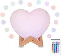AGM Heart-Shaped LED Mood Lamp, 16-Color RGB 3D Printed Night Light Lamp, Rechargeable with Remote and Touch Control for Bedroom Living Room Cafe Bar and Romantic Home Decor