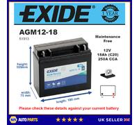 AGM12-18 EXIDE MOTORCYCLE BATTERY 12V 18AH 250A 4584