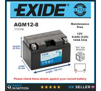 AGM Motorcycle Battery Bike Motorbike AGM12-8 Exide