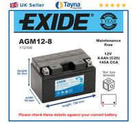 AGM Motorcycle Battery Bike Motorbike AGM12-8 Exide
