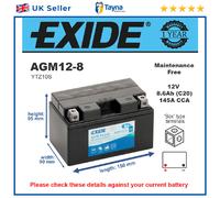 AGM Motorcycle Battery Bike Motorbike AGM12-8 Exide