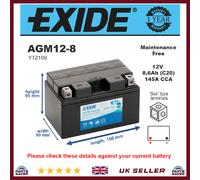 AGM Motorcycle Battery Bike Motorbike AGM12-8 Exide
