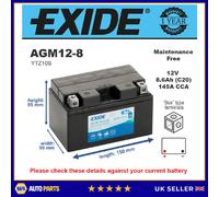 AGM Motorcycle Battery Bike Motorbike AGM12-8 Exide