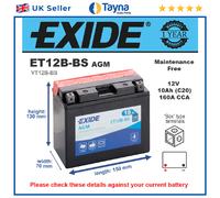 AGM Motorcycle Battery Bike Motorbike ET12B-BS Exide