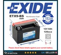 Exide Motorcycle Battery ETX9-BS AGM 12V 8Ah 120A