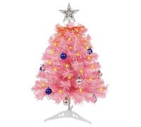 AGM Small Pink Christmas Tree with Lights, Mini Tabletop Xmas Tree