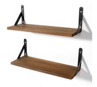 AGM Wall Mounted Shelves Set of 2, Rustic Dark Wood Wall Floating Shelves for Bedroom, Living Room, Kitchen, Laundry Room Storage & Decoration-Dark Brown