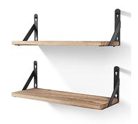 AGM Wall Mounted Shelves Set of 2, Rustic Light Wood Wall Floating Shelves for Bedroom, Living Room, Kitchen, Laundry Room Storage & Decoration-Light Brown