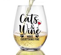 AGMDESIGN Cats & Wine Make Everything Fine Wine Glass, Funny Cat Mom Dad Drinking Glass, Cat Lover Gifts for Women Men Coworkers Wine Lovers, Mother's Day Gifts for Women Mom Auntie Sisters Grandma