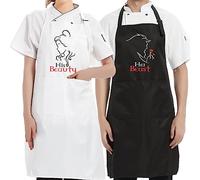 AGMDESIGN His Beauty, Her Beast 2-Pack Apron Set, Bridal Shower Gifts, Wedding Anniversary Birthday Gifts for Couples Parents, Couples Aprons for Bride and Groom, Black, 28×34