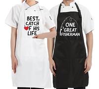 AGMDESIGN One Great Fisherman, Best Catch Of His Life 2-Pack Apron Set, Bridal Shower Gift for Couples, Anniversary Birthday Gifts for Parents BFF, Black, 28×34