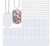 Agmoctz 1 Box 45pcs Sublimation Dog Tag Blanks with Chain Heat Transfer Double Sided Sublimation Keychain Blanks for DIY Craft
